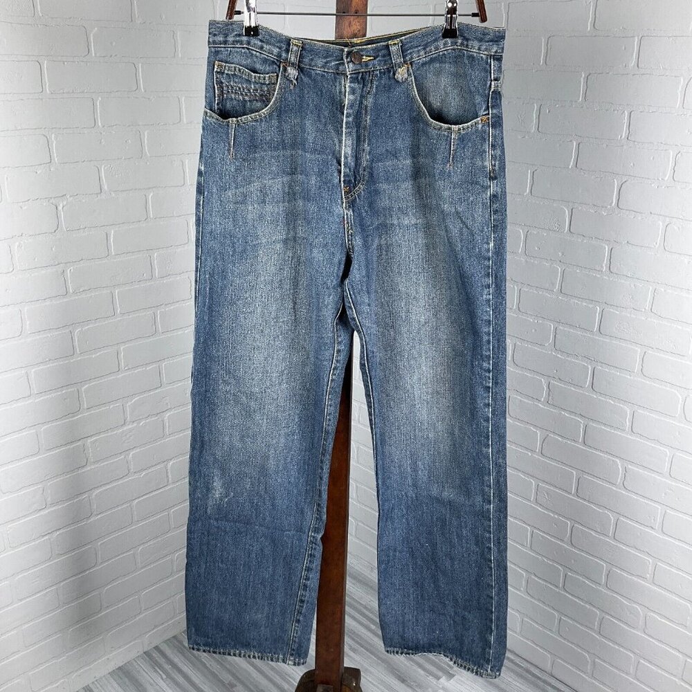 Sean John‎ Jeans Men 34Wx33L Blue Relaxed Straight High Rise Distressed Denim